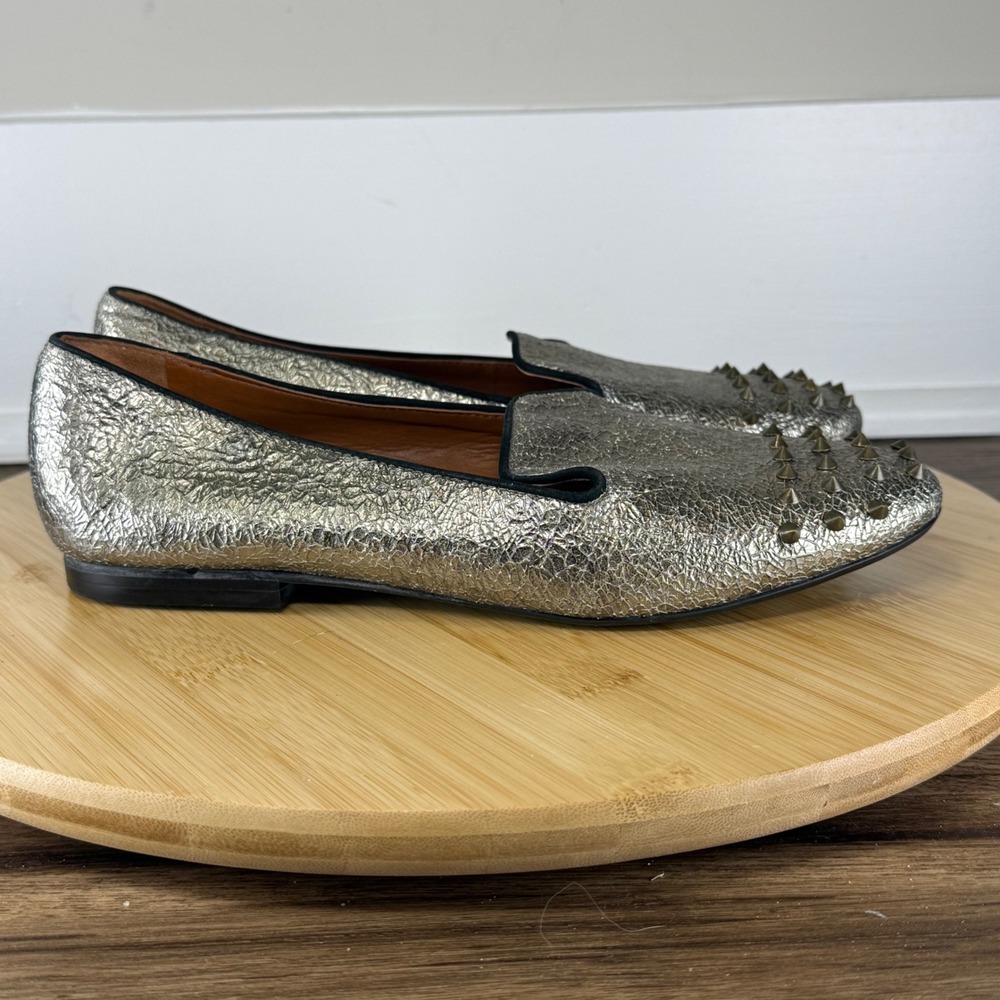 Good Schutz Studded Metallic Loafers Women 6B Silver Gold Good Spiked‎ Flat